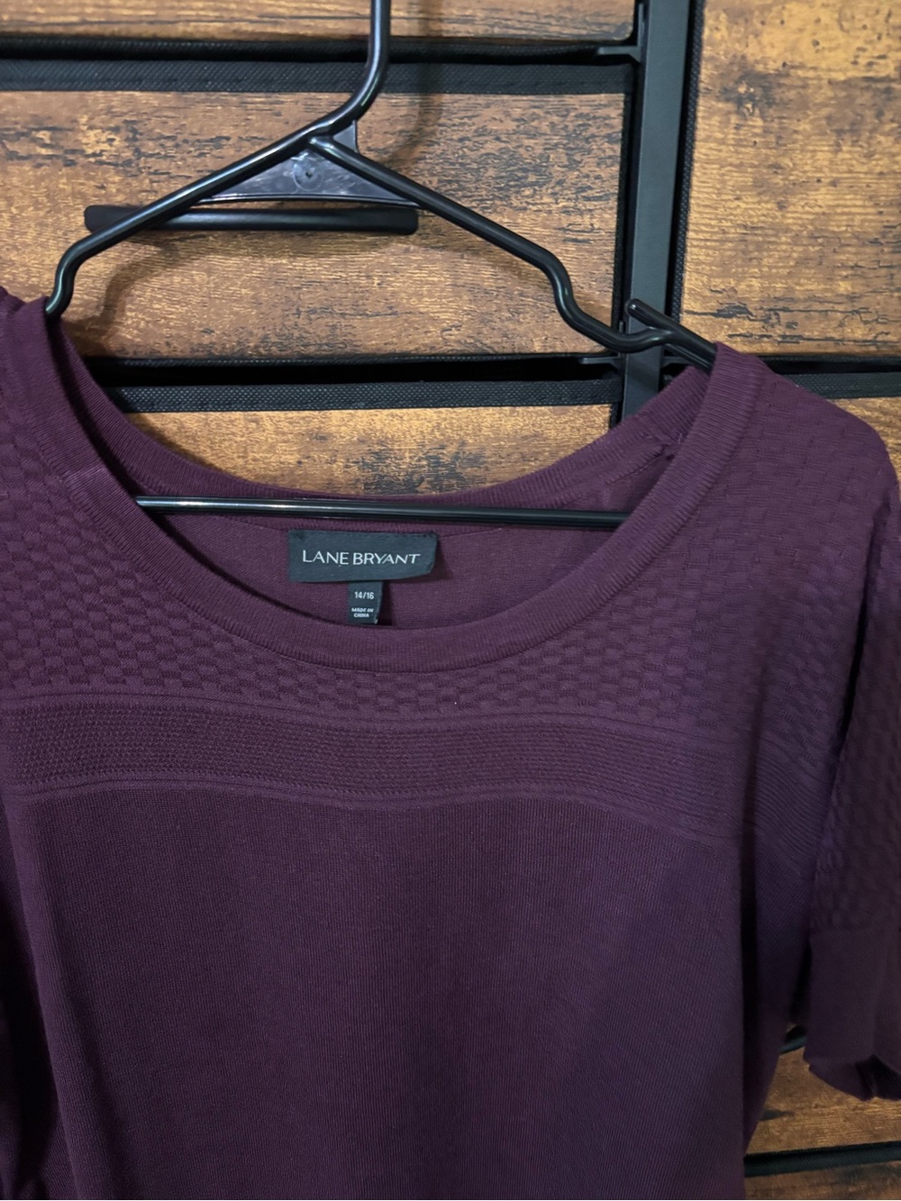Lane Bryant Plum Short Sleeve Knit Tee with Textured Yoke